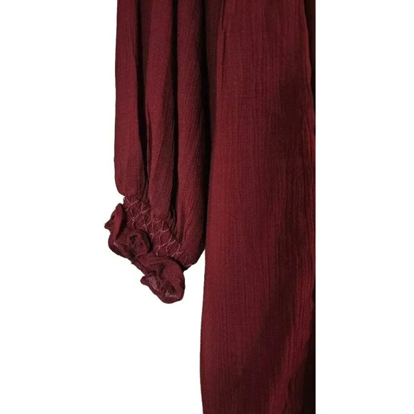 wonderly Boho Hippie Lottie Dress Burgundy Poet sleeve Size M Women's - Picture 2 of 12